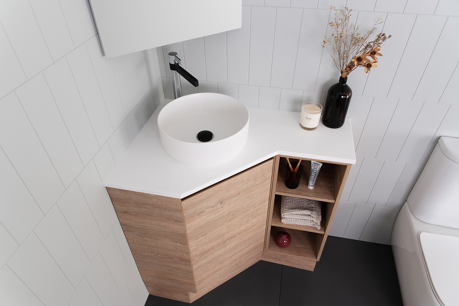 Bathroom Vanity Corner Unit | Oak Sink Cabinet | Ceramic Basin Tap & Plug  Option