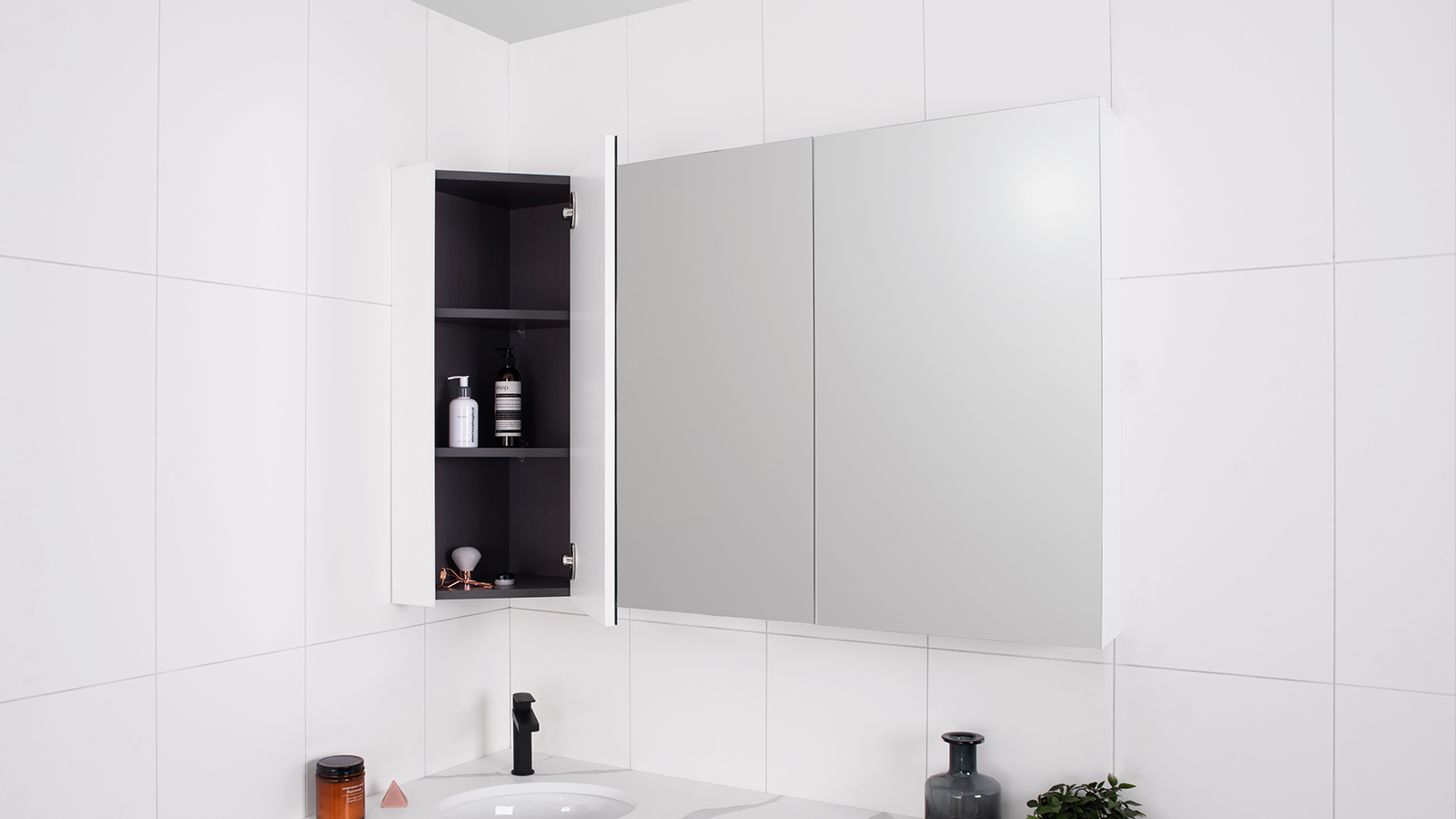 Glacier Offset Corner Mirrored Cabinet