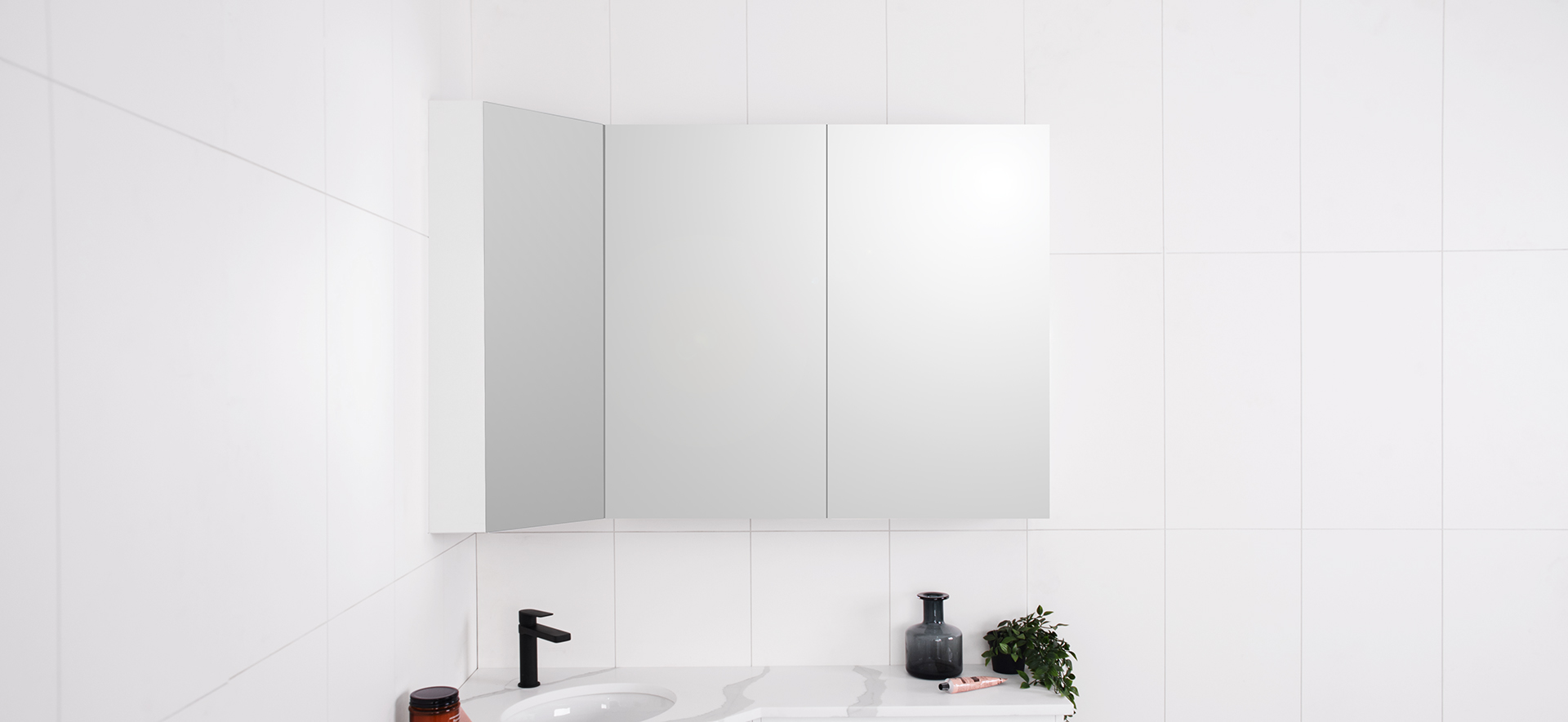 Glacier Offset Corner Mirrored Cabinet