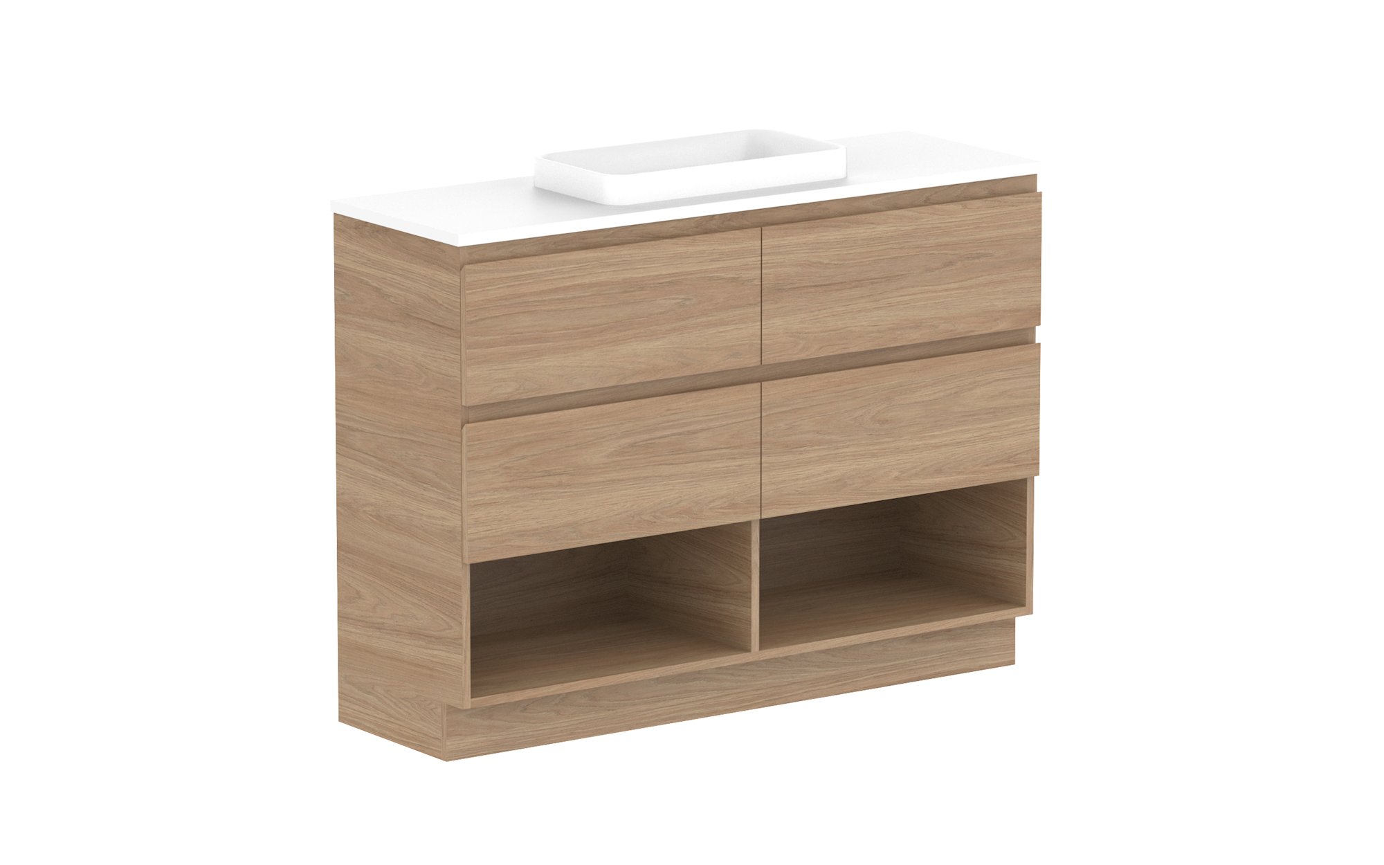 Glacier Ensuite, Shelf, 1200 Trio, Floor Mount Vanity Architectural